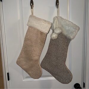 Elegant Holiday Stockings Set - Cream and Tan